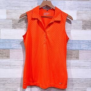 Nike Golf Tour Performance Mesh Sleeveless Polo Orange Polka Dot Womens Small